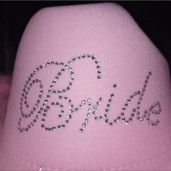 Pink Bling Bride Cowboy Hat with Feather Boa Around Edge NWT - Picture 2 of 5